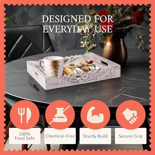 Mela Artisans Orchid Mango Wood Serving Tray - Distressed White, 16x12 in - Image 3