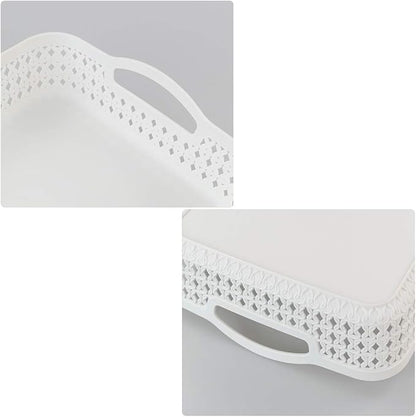 6 Packs Large Plastic Storage Tray Baskets with Handles for Organizing, White