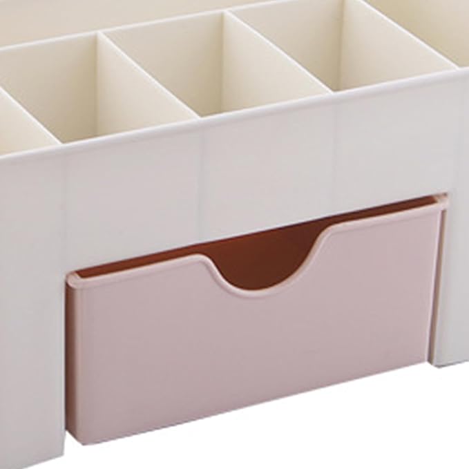 Tabletop Cosmetic Organizer, Spacious Plastic Jewelry Storage Box with Drawer Multicompartment Makeup Display Case for Dressing Table Bathroom