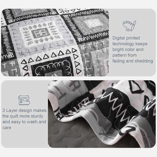 Exclusivo Mezcla Reversible Boho Quilts Queen Size Black - Image 5