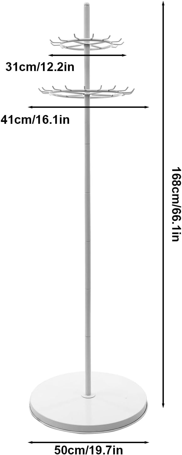 Floor Standing Belt Display, Tie Rack Floor Mounted Belt Hanger Belt Display Shelf Purse Hanger Stand Scarf Stand Adjustable Feet for Home, Boutiques, Clothing Stores, Retail Stores (White)