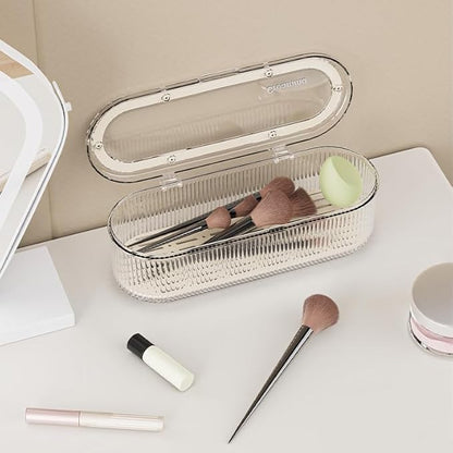 Makeup Brush Holder Organizer, Clear Acrylic Makeup Sponges Organizer, Cosmetic Storage Case with Lid, Display Case for Vanity