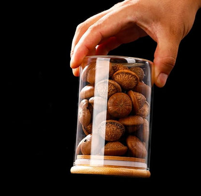 2PCS 200ml/6.7oz Glass Food Storage Containers Airtight Canisters Food Jars with Bamboo Wooden Lids Pantry Organization for Sugar Candy Coffee Bean Tea Rice and Spice Jars