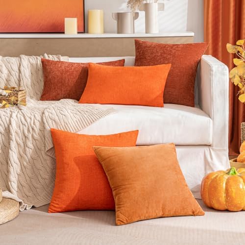 MIULEE Soft Chenille Fall Throw Pillow Covers Orange 20x20 Inch Pack of 2 - Image 2