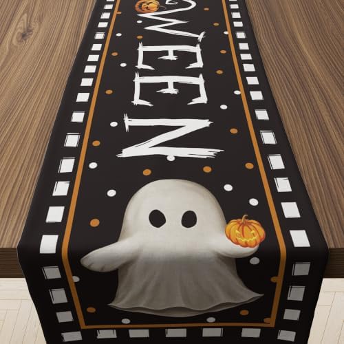 Halloween Decorations - Cute Ghost Pumpkin Halloween Table Runner by OHOME