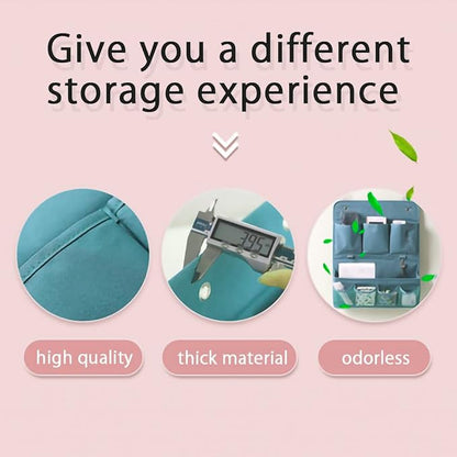 Hanging Organizer with Pockets – Wall & Door Storage Bag with 3 Sticky Hooks – Hanging Storage Organizer for Bathroom, Bedroom, Closet, Dorm, Washing Table (2Layer, Blue)