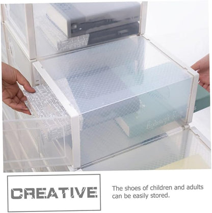 BESPORTBLE Stackable Clamshell Shoes Organizer with Dustproof Flip Cover White Plastic Shoe Storage Box for Home Closet
