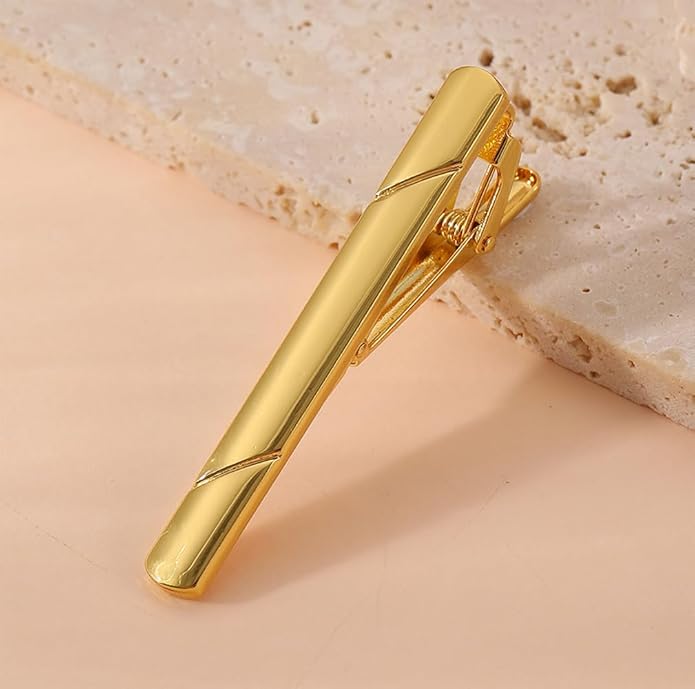 Mens Classic Tie Clips Long Styles Tie Pins Minimalist Necktie Tie Bar Clasp Clip Clamp Pins Gift For Men Business Party Wedding Best Gift and Daily Life(Gold)