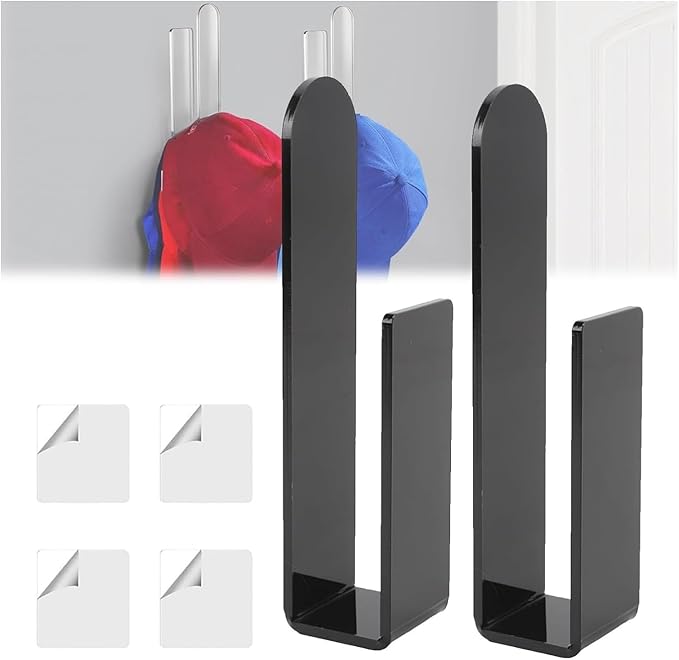 2PCS Hat Organizer for Baseball Caps,Acrylic hat rack for Men Women,Multi-Purpose Hat Holder,Strong Adhesive Hat Storage Wall Mounted Hat Rack for Door Closet,Hat Hangers No Drilling