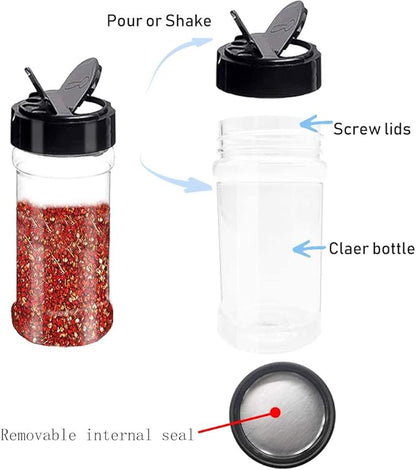 16 PCS 3.5oz Plastic Seasoning Containers with Black Screw Lids to Pour or Shake,Portable Empty Clear Spice Jars,Storage Seasoning Containers for Spice,Powders,Peppers