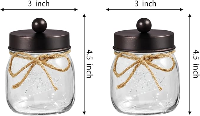 SheeChung 2 Pack Small Mason Jars Qtip Holders, Bathroom Shelf Decor, Guest Bathroom Decor for Cotton Balls, Floss Pick, Cotton Round Pads - Bronze
