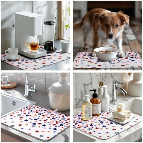 4th of July Dish Drying Mat for Kitchen Counter Patriotic Stars Dishes Drainer Mats Independence Memorial Day Microfiber Absorbent Dish Draining Pad 16"x18" - Image 7