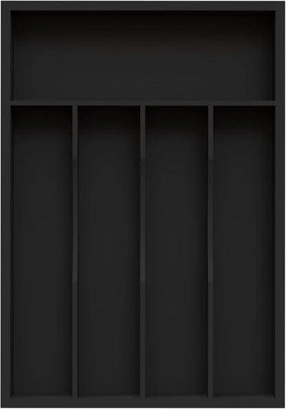 Bamboo Silverware Organizer, Kitchen Drawer Organizer, Utensil Holder, Cutlery Tray & Spoon Flatware Storage with Grooved Drawer Dividers (Black, 9.5''W x 13.5''D)