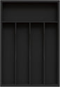 Bamboo Silverware Organizer, Kitchen Drawer Organizer, Utensil Holder, Cutlery Tray & Spoon Flatware Storage with Grooved Drawer Dividers (Black, 9.5''W x 13.5''D)