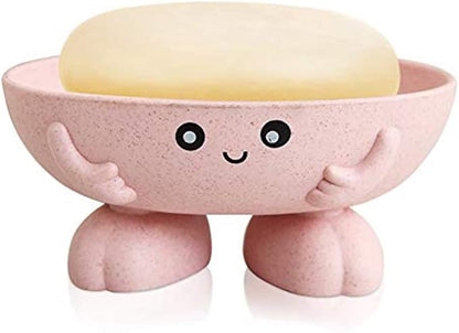 Soap Holder, Cartoon Lovely Soap Box for Bathroom and Kitchen Bathtub Sink Anti-Slip Design Soap Case Cute Soap Dish (Pink)