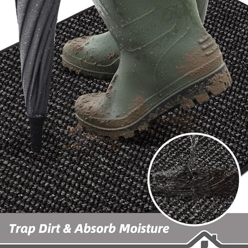 BEQHAUSE Dirt Trapper Door Mat 24" x 36" Half Circle Non Slip Rugs, Black - Image 3