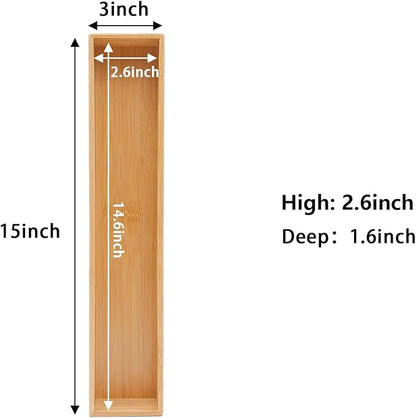 PRATIQUE Bamboo Drawer Organizer,Kitchen Utensil Organizer Silverware Tray,Cutlery Holder, Wood Storage Box for Flatware, Makeup, Bathroom, Office Desk (Bamboo, 15 * 3 * 2.6)