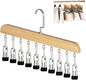 Hanging Closet Organizer, Wooden Legging Hanger with 10 Clips,Space Saving Hats Organizer for Closet,360° Rotating Wooden Multi-Hanger for Pants, Skirts and Socks Storage (Natural Finish)