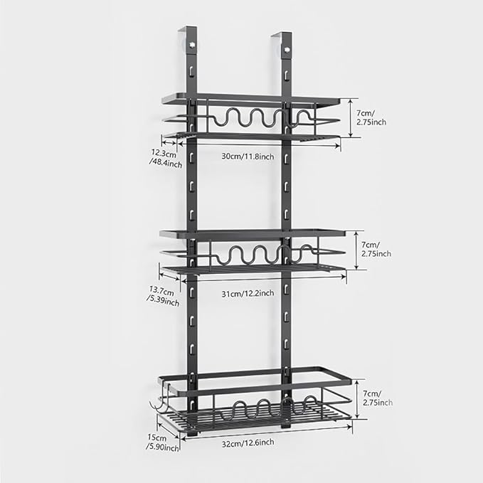 GarveeHome Over The Door Storage Rack, 3 Layers Metal Pantry Door Organizer Wall Mounted Behind Door Storage Cabinet Over The Door Pantry Organizer for Kitchen Bathroom Easy to Install