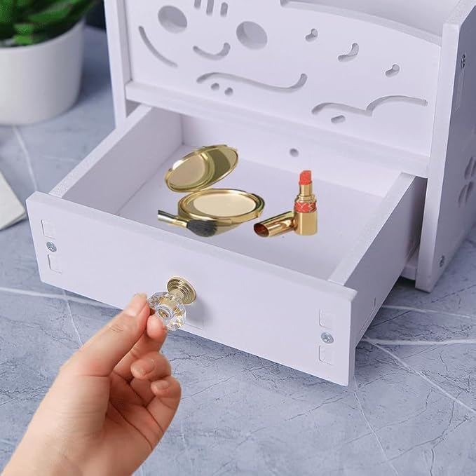 Assemble Makeup Organizer 7 1/2 Inch with Cosmetic Rotating Mirror & Drawer, Compact Vanity Bins Storage, Girl's Dressing Table Essential Skincare Display Case,Countertop Ideal Gift Chioce