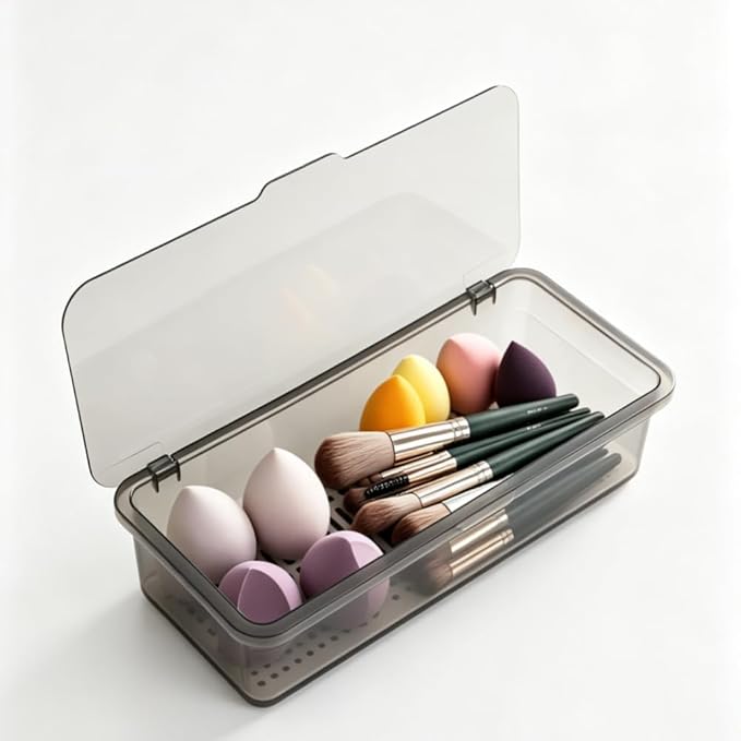Clear Stackable Storage Drawers,Plastic Organizers Bins with Lid for Makeup Palettes, Cosmetics,and Beauty Supplies,Ideal for Vanity,Bathroom,Cabinet,Desk Organization (Grey)