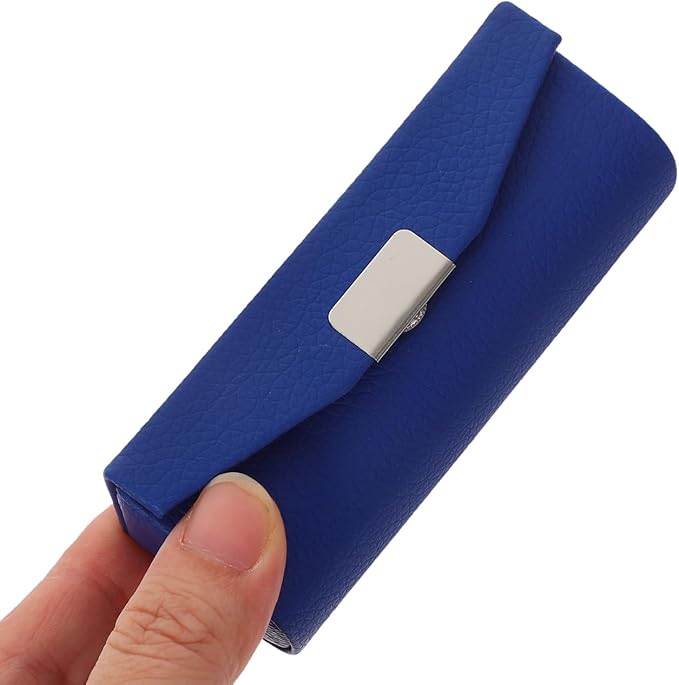 Beavorty Womens Wallet PU Leather Lipstick Case with Mirror Lipstick Holder Portable Organizer Travel Cosmetic Containers for Gloss Blue Womens Wallets