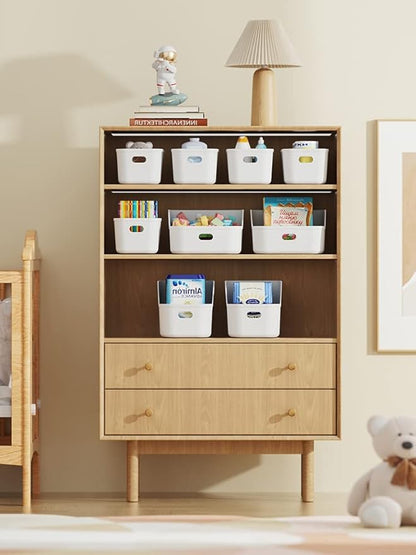 White Plastic Bins / Storage Organizers - Pantry Baskets, Bins for Shelves, Organizer and Storage for Bathroom, Bedrooms, Kitchens and More - Small Size (3 Pack)