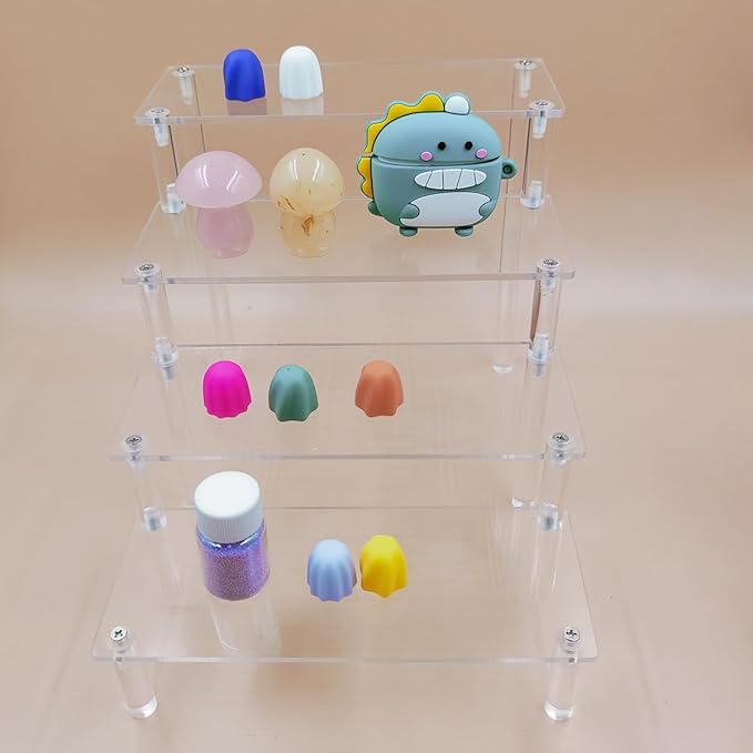 4-Tier Clear Acrylic Display Shelf - 8 Inch Multi-Use Organizer for Perfumes, Skincare, Cupcakes, Toys & Cosmetics | Durable Transparent Storage Solution with Easy Assembly