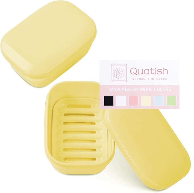 Quatish 2 Pack Travel Soap Container, Portable Soap Holder with Lid, Travel Bar Soap Holder, Soap Case for Camping Gym Travel, Soap Box for Bathroom, Yellow