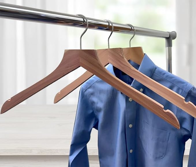 Cedar Elements Flat Top Cedar Hangers – French Style 12 Pack for Adult Size (no Pant bar)