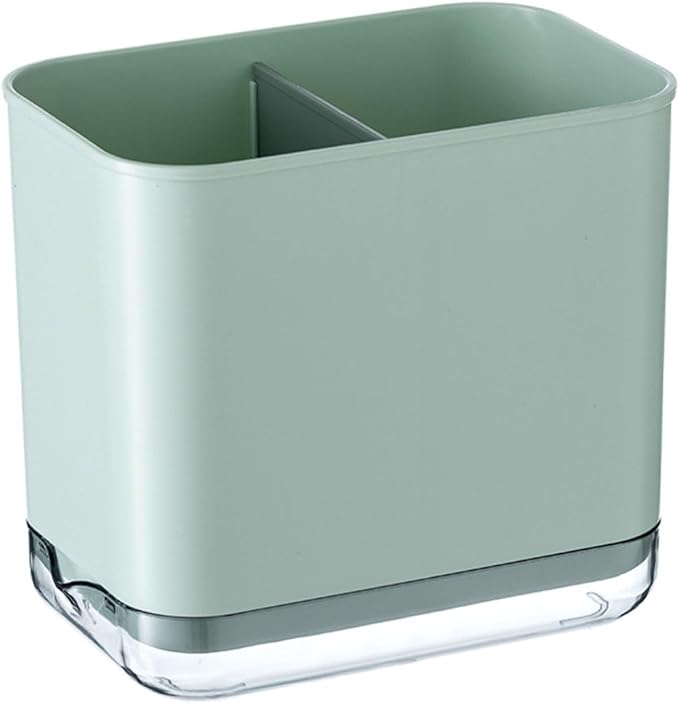 Kitchen Utensil Holder, Silverware Drying Basket Cutlery Drainer Caddy Silverware Cutlery Organizer Flatware Holder with 2 Compartments (Green)