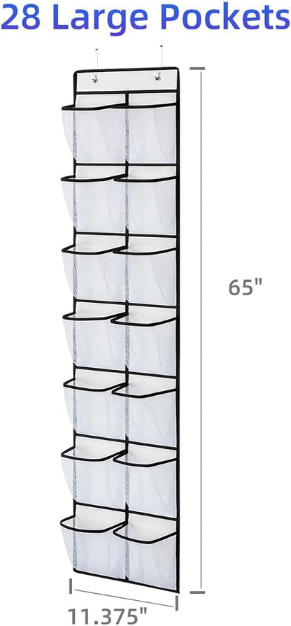 14 Pockets Over Door Hanging Shoe Organizer Narrow Closet Door Shoe Rack For Door Mesh Hanging Shoe Organizer, 65x11.375 inch, Grey