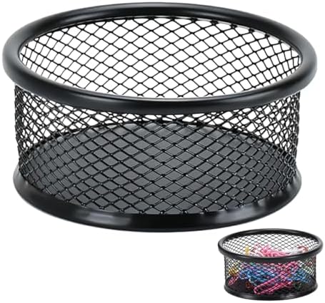 1 Pc Black Minimalist Metal Paper Clip Holder Mesh Paperclip Bowl Binder Clip Dispenser Desk Bobby Pin Container Organizer for Home Office Classroom School Desk Supplies Holders and Dispensers by Unknown