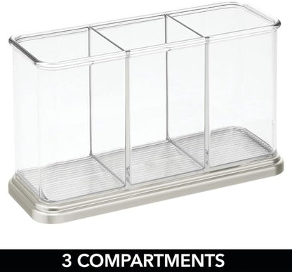 mDesign Plastic Cutlery Utensil Holder Storage Organizer Caddy for Kitchen Countertop Organization - Holds Fork, Knife, Spoon, Silverware - 3 Divided Sections - Hyde Collection - Clear/Brushed