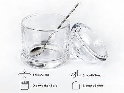 HillSpring Thick Glass Salt Cellar with Stainless Steel Spoon, Clear Container for Kosher, Sea, Himalayan Salt, Sugar, Pepper, Heavyweight Spices Jar, 10 oz (1, Transparent, Medium)