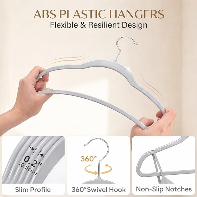 SMARTOR Plastic Hangers 20 Pack - Thin and Slim Design for Space Saving Organizer - Durable & Heavy Duty Closet Organizers and Storage with 360 Swivel Hooks, Non Slip Notches for Straps - Gray