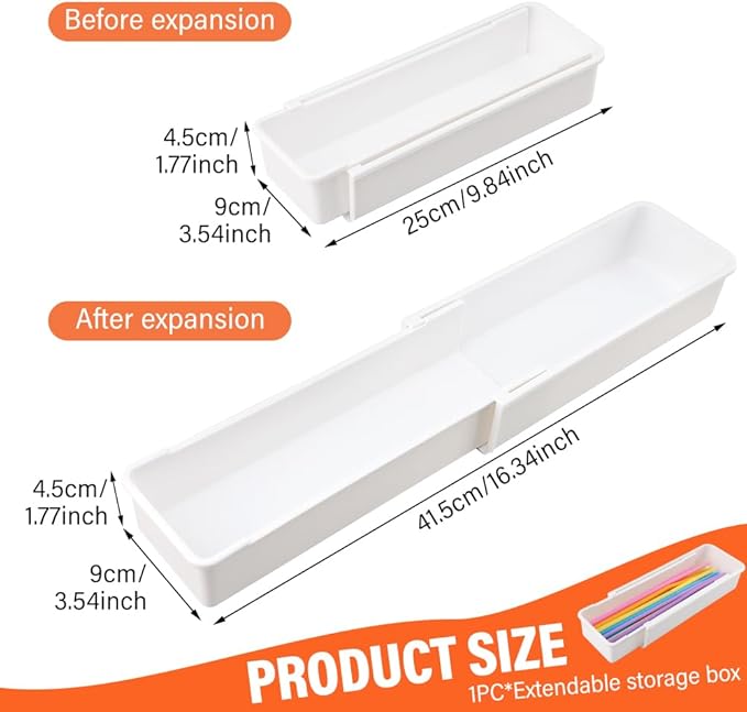 Expandable Straw Organizer Drawer for Cabinet, Reusable Long Straw Container Long Drawer Organizer for Kitchen Home(COLOR:white)