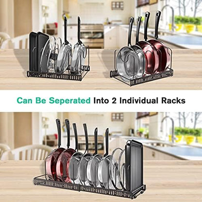 Puricon Drink Organizer for Fridge Pusher Glide Bundle with Expandable Pot and Pan Organizer for Cabinet with 10 Dividers