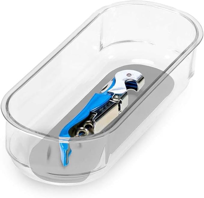 madesmart Small Premium Clear Bin, Clear Storage Organizer for Office Supplies, Kitchen Tools, Pantry Items & Home Essentials, Soft Grip Lining, and Non Slip Base, Grey