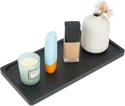 Bamboo Vanity Tray Bamboo Counter Storage Tray Rack for Organizing Decor Display Toilet Tank Top Pallet Black Tray Rack 11.8 x 6 x 0.7in