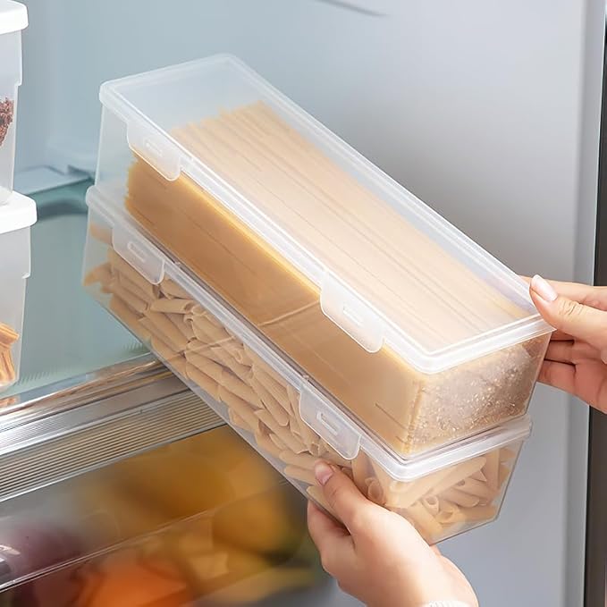 Pasta Storage Container, Stackable Airtight Food Storage Box, Kitchen Noodle Organizer with Lid