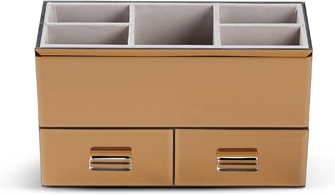 OnDisplay Olivia 2 Drawer Tiered Mirrored Glass Makeup/Jewelry Organizer - Rose Gold