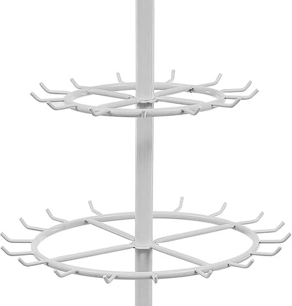 Floor Standing Belt Display, Tie Rack Floor Mounted Belt Hanger Belt Display Shelf Purse Hanger Stand Scarf Stand Adjustable Feet for Home, Boutiques, Clothing Stores, Retail Stores (White)