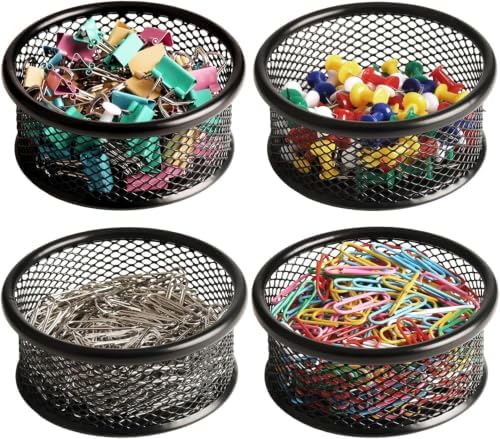 FUCDTEFC Paper Clip Holder, Paperclip Holders for Desk, Mesh Paper Clip Holder for Desk Binder Wire Mesh Bowls, Paper Clip Dispenser Organizer for Holding Small Parts Office Accessories Black 4 Pack by FUCDTEFC