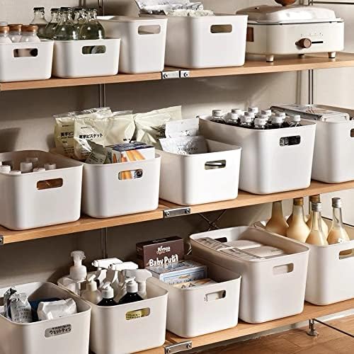 Set Of 2 Plastic Storage Bins,10.5×8×5.5" Versatile Kitchen Pantry Organization and Storage,for Plastic Storage Container Under Bed,Under Sink Bathroom Organizer (2 Pack Medium, White)