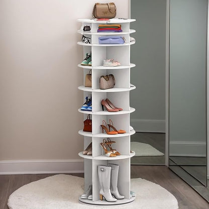 Runboll 8-Tier Rotating Shoe Rack Tower Spinning Shoe Display Lazy Susan Tower, Shoe and Vertical Handbag 360 Revolving Storage Organizer Rack for Living Room Entryway Doorway