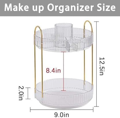 shuang qing Rotating Makeup Organizer for Vanity, High-Capacity Skincare Clear Make Up Storage Perfume Organizers Cosmetic Dresser Organizer Countertop 360 Spinning (Clear, New-2 Tier)