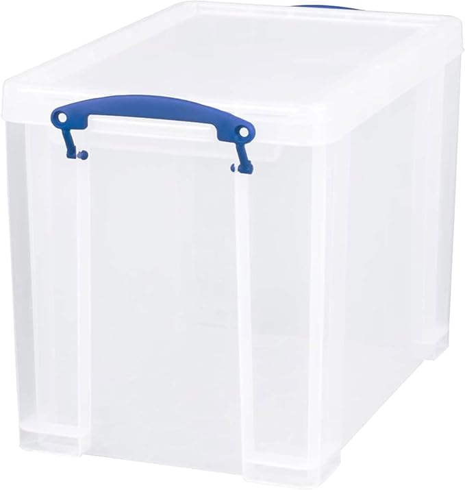 Really Useful Box 19 Liter Plastic Stackable Storage Container w/Snap Lid & Built-In Clip Lock Handles for Home & Office Organization, Clear (4 Pack)