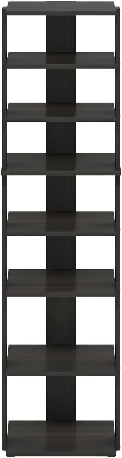Furinno Compact Vertical Shoe Rack, 8-Tier Narrow Shoe Organizer, Free Standing Shoe Storage, Shoe Shelf for Boots, Sneakers, 12 x 12.6 x 46.7, for Closet, Entryway, Office, Garage, Espresso