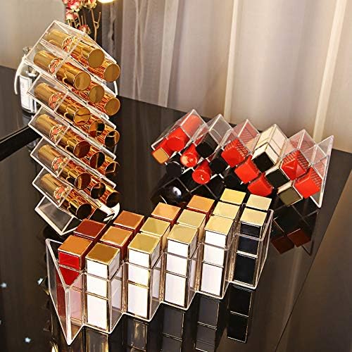 JessLab Lipstick Organizers, Acrylic Holder Lip Gloss Tower Clear Cosmetic Fish Sticks Lip Makeup Storage for Bathroom Vanity Countertop, 16 Slots